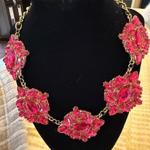 Vibrant Pink & Gold Floral Necklace NWOT